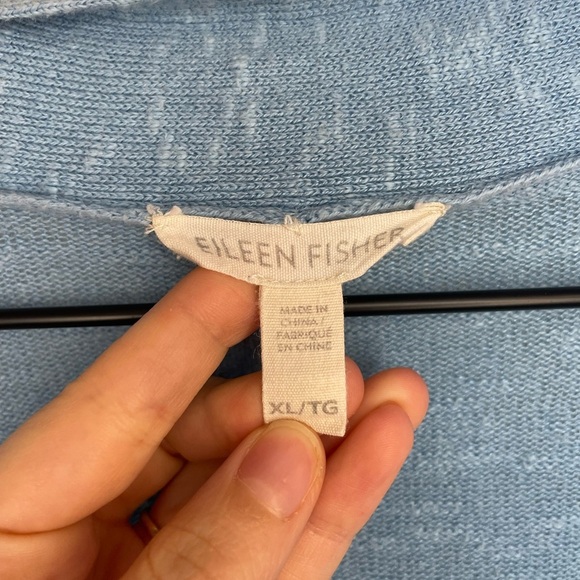 Eileen Fisher Blue Knit Organic Linen-Cotton Cardigan - Picture 2 of 6